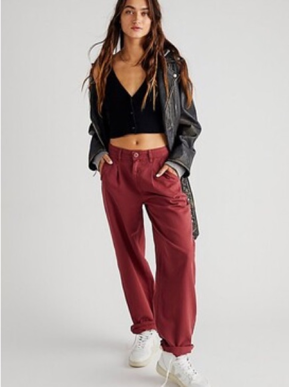 Free People Cya Later Pants size 12 burgundy maroon skater grunge relaxed fit
